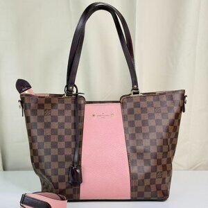 Louis Vuitton Damier Ebene Shoulder Bag Tote with Pink Accents and Black Straps